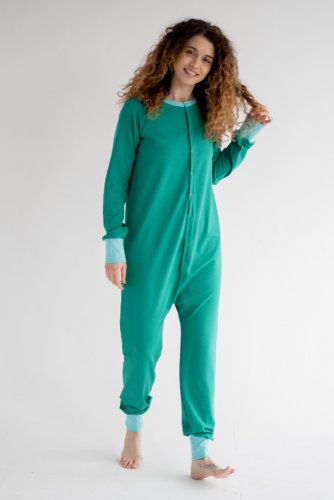 пижама-комбинезон для взрослых унисекс бирюзового цвета