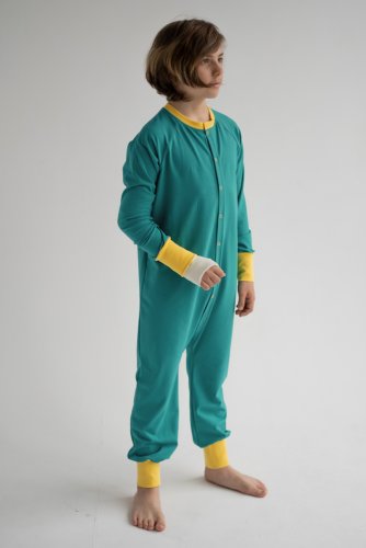 Слитный комбинезон-пижама для детей и подростков  unisex бирюзового цвета