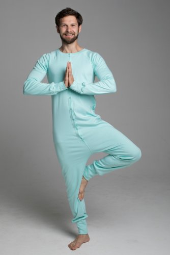 теплая пижама-комбинезон для взрослых  unisex из футера цвет мята
