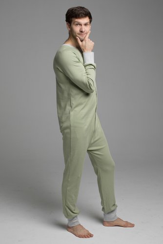 теплая пижама-комбинезон для взрослых  unisex из футера цвет оливковый
