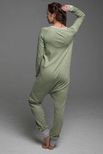 теплая пижама-комбинезон для взрослых  unisex из футера цвет оливковый