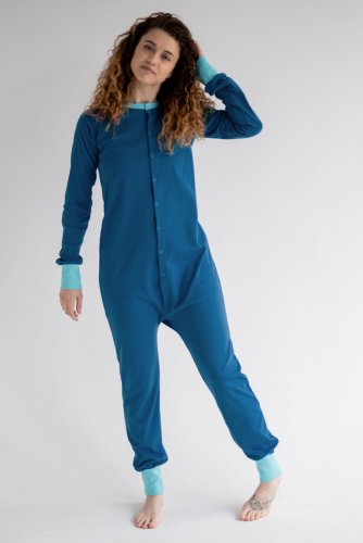 теплая пижама-комбинезон для взрослых  unisex из футера цвет петрол