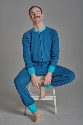 теплая пижама-комбинезон для взрослых  unisex из футера цвет петрол
